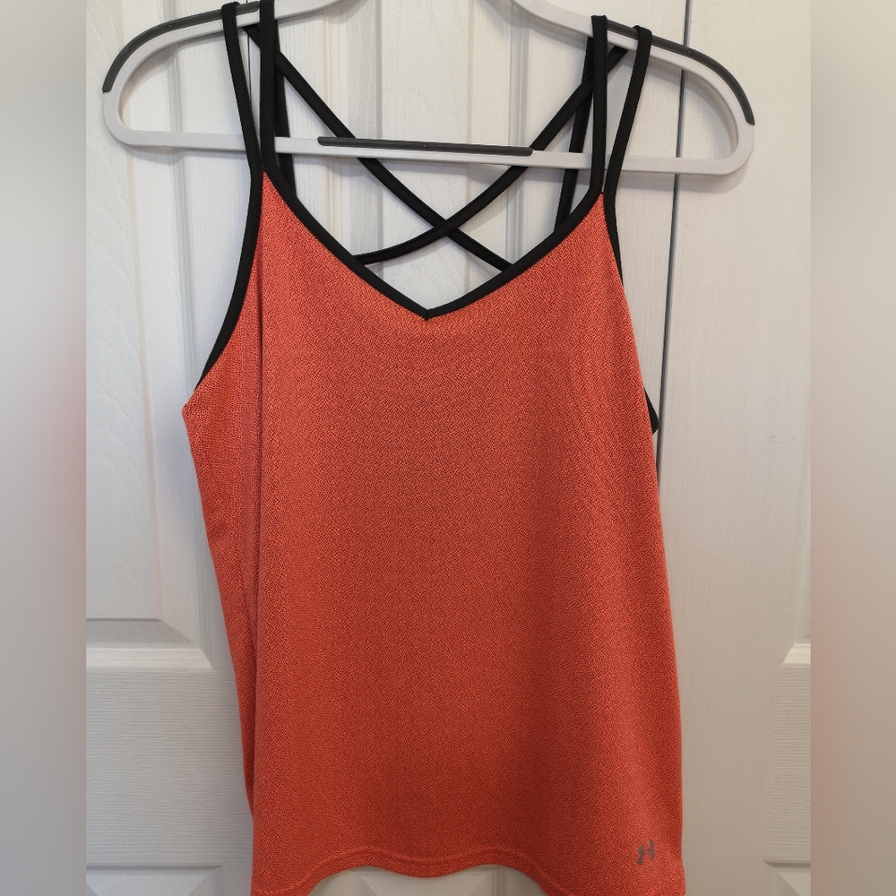 Under Armour HeatGear Strappy Tank Top Large Orange / Dark Gray